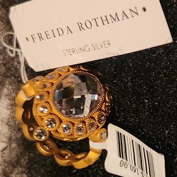 Gold-Tone Statement Ring with Clear Faceted Center Stone - Picture 8 of 10